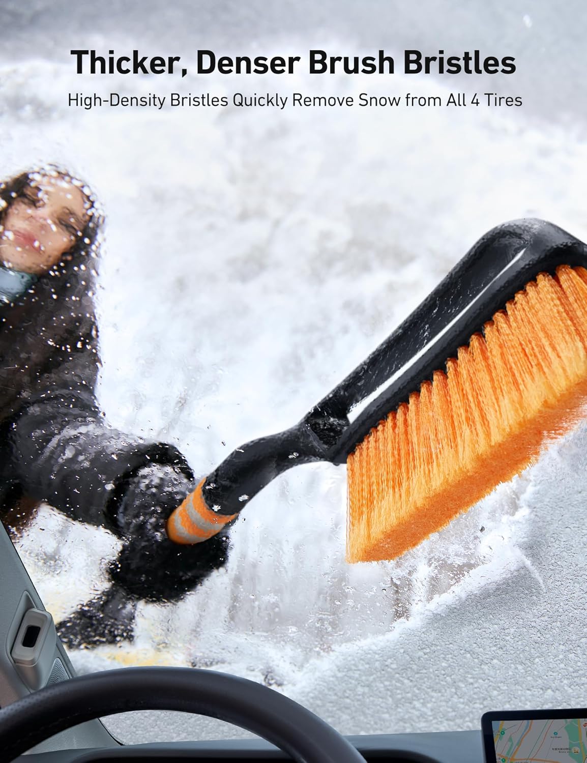 AstroAI 27" 2-in-1 Detachable Snow Brush &amp; Ice Scrapers for Car Windshield | Snow Removers with No-Scratch Bristles, Ergonomic Handles &amp; Easy Storage, Winter Accessories for Cars, SUVs, Trucks (Orange)