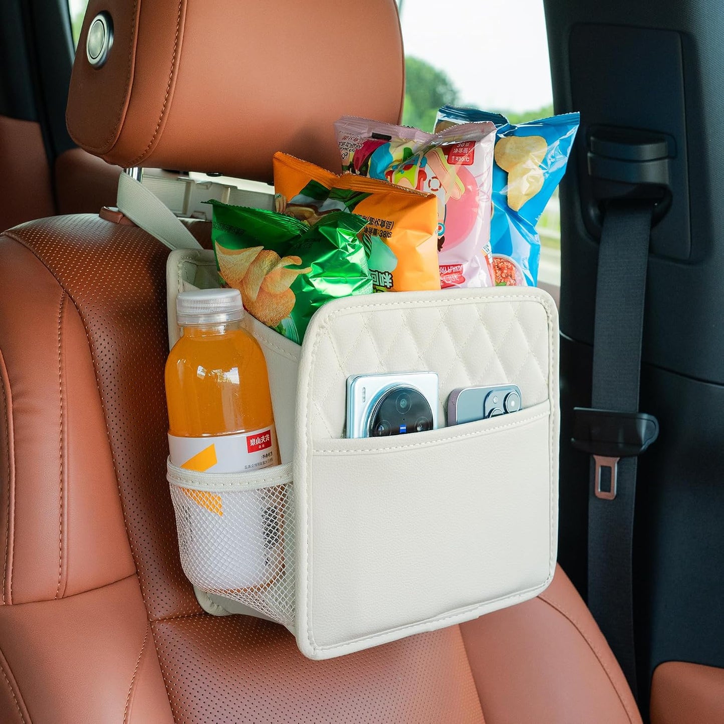 FrgKbTm 2Pack Car Seat Back Hanging Bag Car Document Holder Multi-Pocket Bottle Bag Storage Waterproof Pu Leather Box Organizer Travel Tidy Pouch Pocket Kids