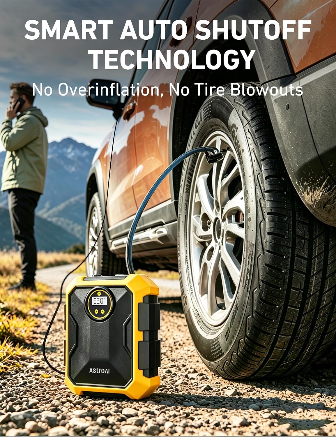 AstroAI Tire Inflator Portable Air Compressor 12V DC Integrated Storage
