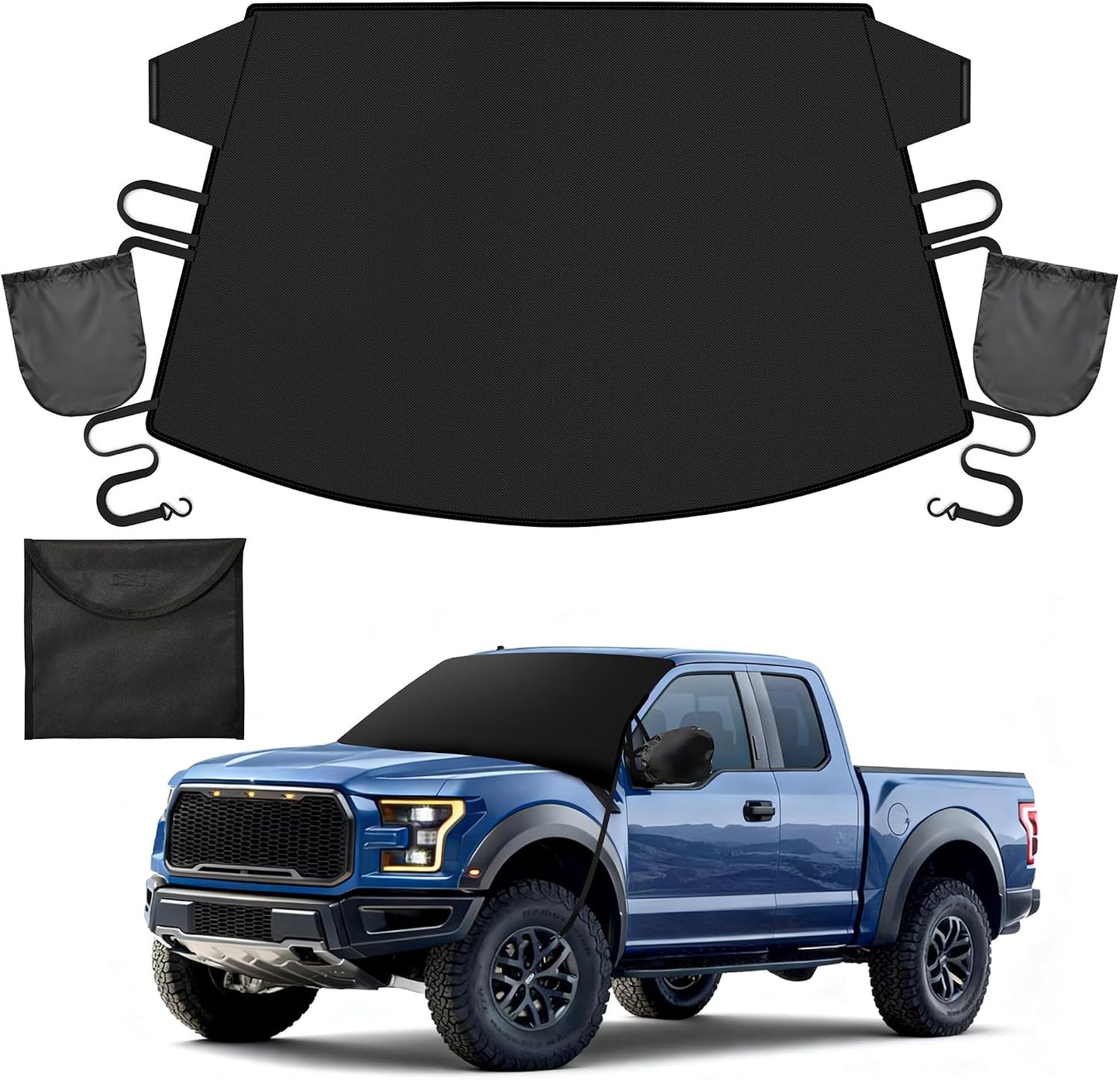 Windshield Cover for Ice and Snow Heavy Duty 600D Oxford Fabric Magnetic Windshield Protector for Car SUV Truck Windproof Waterproof Frost Cover with Side Mirror Covers (Medium (69"x42"))