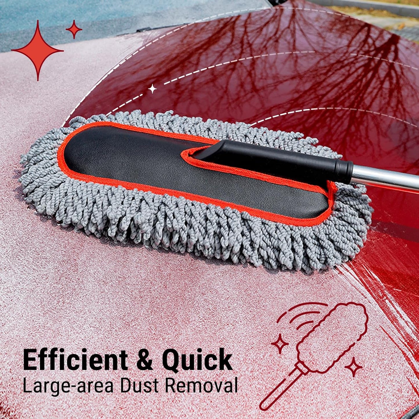 YeewayVeh Car Duster Exterior Scratch Free Microfiber Car Cleaning Brush, Extendable Handle Pollen and Dust Brush for Truck, SUV, Vehicles and Home Cleaning, Gray and Red
