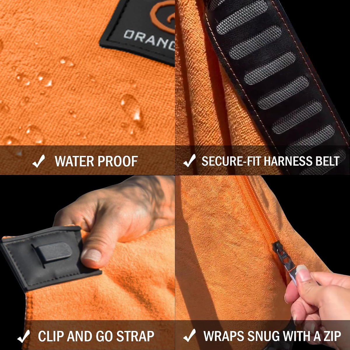 Orange Mud Transition & Seat Wrap V2.0 – Car Seat Cover, Changing Kilt & Multipurpose Towel – Sweat-Proof, Quick-Dry, Secure Wrap for Athletes, Runners, Cyclists – Orange