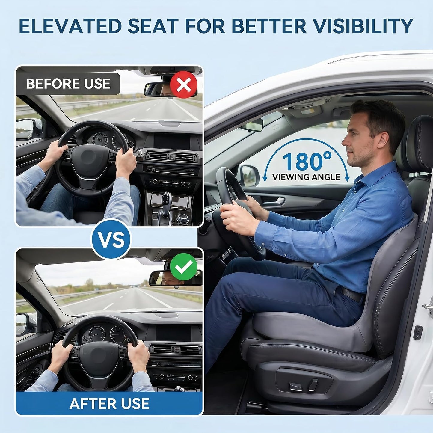 Driver Seat Cushion for Car, Ergonomic Memory Foam Car Seat Pad with Taller Lumbar Support, Back & Sciatica Pain Relief Car Cushion for Long Driving, Tailbone & Coccyx Support