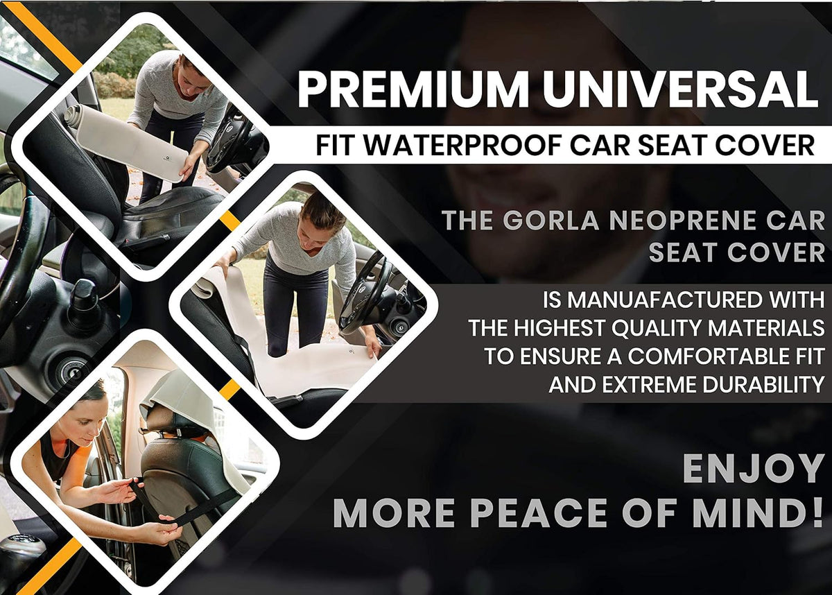 Gorla Gear Beige Premium Universal Fit Waterproof Stain Resistant Tan Khaki Car Seat Cover Neoprene Non-Slip Bucket Seat Dog Sweat Proof Protector Save Your Leather Cloth Seats Van Truck SUV Sedan