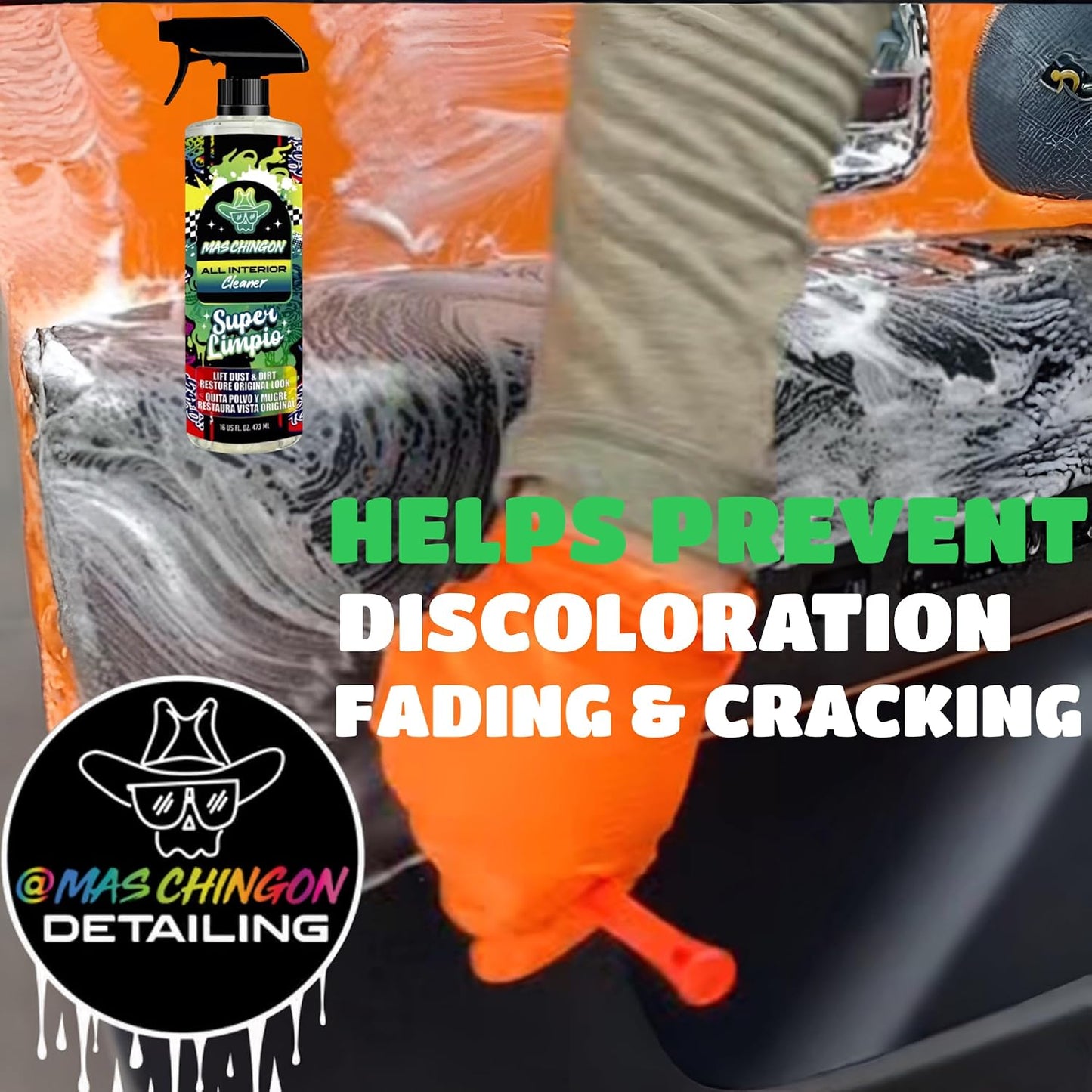 Mas Chingon All Interior Cleaner Cleans & Protects Leather, Vinyl, Plastic, Rubber Touch Screens & Glass Streak-Free Finish Lift Dust & Dirt Safe for Cars, Trucks, SUVs, RVs & More - 16 oz