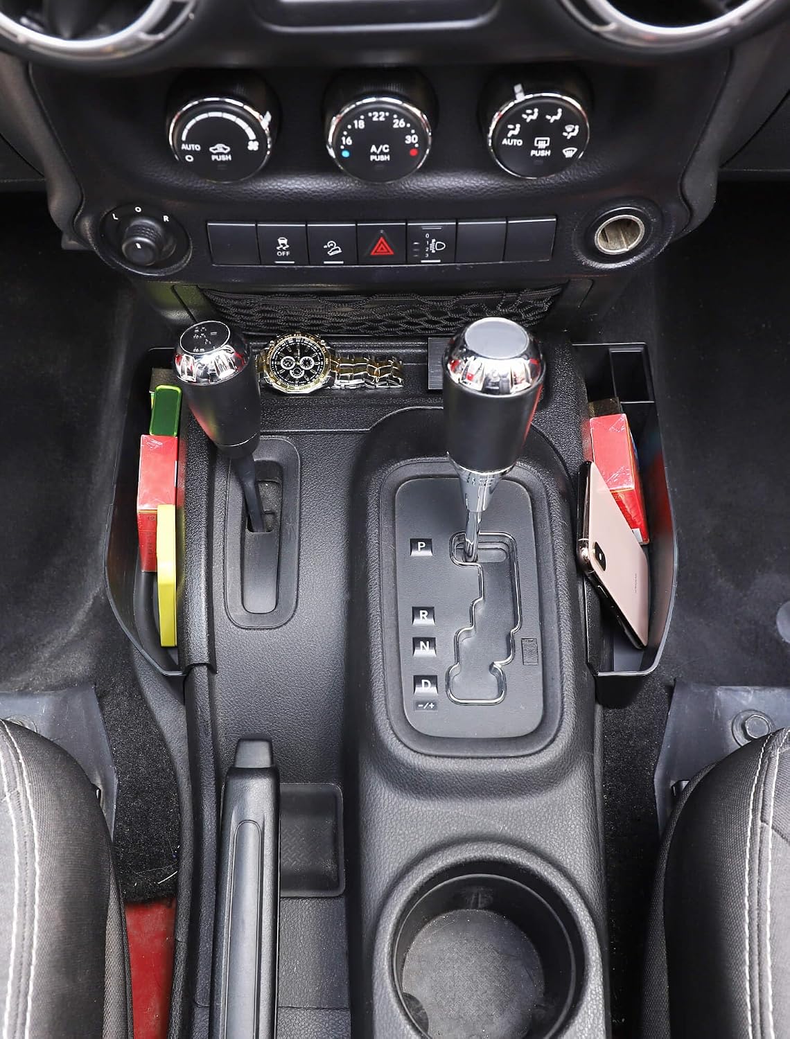 Savadicar GT-3 JK Shifter Storage Box, Gear Shift Console Side Tray Organizer for 2011-2018 Jeep Wrangler JK JKU, Interior Accessories, Reserved USB Charger Extender Slot, Black