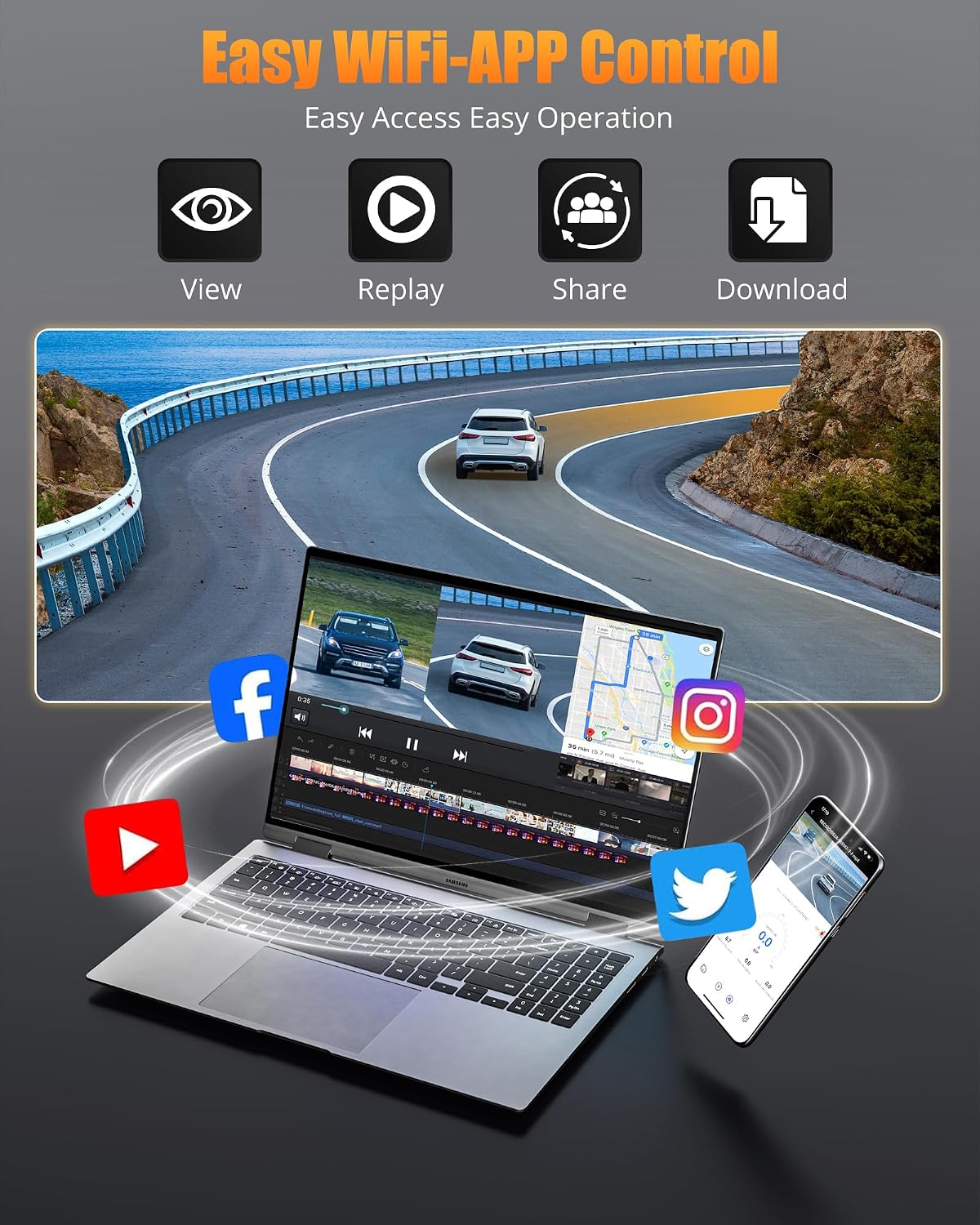 Dash Camera for Cars, 4K+1080P Dash Cam Front and Rear with 5G WiFi
