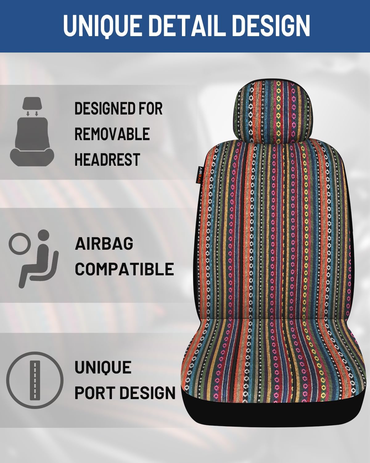 Baja Saddle Blanket Car Seat Covers Front Set 6PCS, Orange