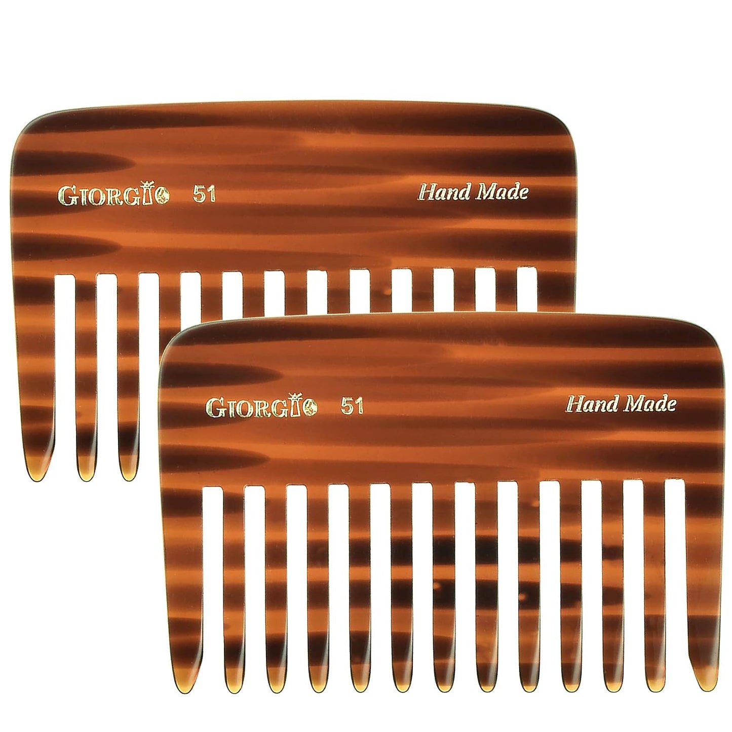 Giorgio G51 Wide Tooth Detangling Combs for Women, Wide Teeth Pocket Comb for Thick Curly Wavy Hair. Hair Detangler Comb For Wet and Dry Everyday Care. Handmade, Saw-Cut and Hand Polished