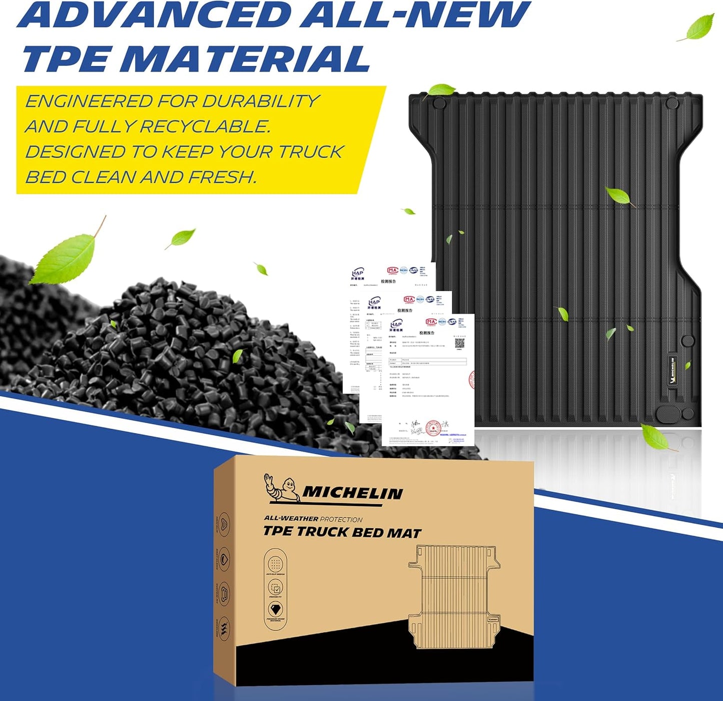 MICHELIN Truck Bed Mat for 2024 2025 2026 Toyota Tacoma - 5 FT / 60.3" Short Bed (Not Fit Drop-in Liners), All-Weather Truck Bed Liner, Custom Fit, Durable TPE Bedliner, Non-Slip