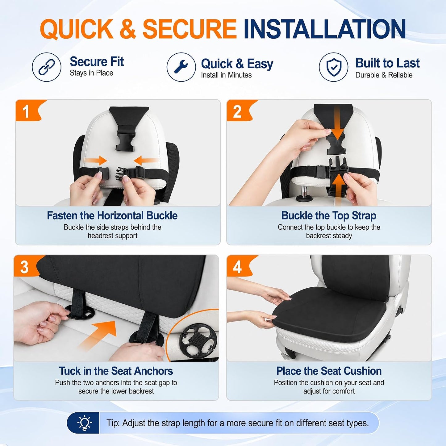 Allaboutsla 2 Piece Car Seat Cushion, Back Support with Car Headrest Pillow | 3-in-1 Memory Foam Car Seat Cushions, Car Lumbar Support with Car Neck Pillow, Seat Support for Long Driving, Trucks, Black