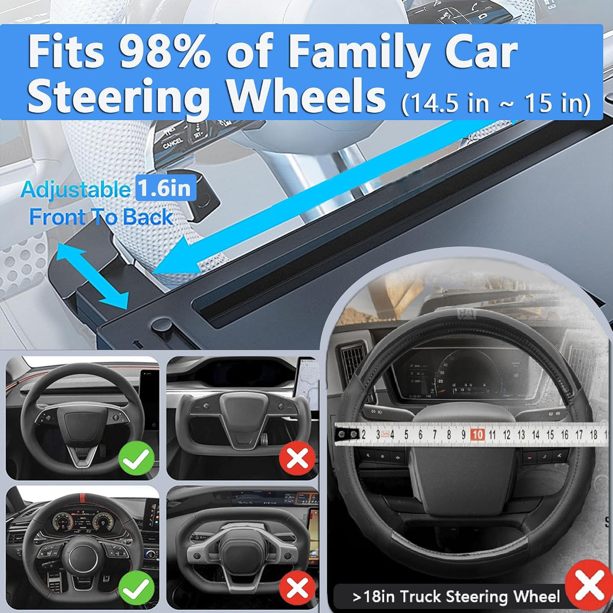 Adjustable Car Steering Wheel Tray, Extra Large Car Tray for Laptop & Food