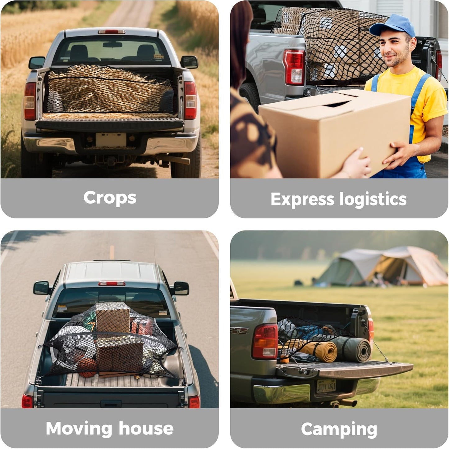 Stretchable Cargo Net (4'x4' Stretches to 8'x8') - Adjustable Elastic Trunk & Truck Bed Storage Organizer with Hook for SUVs, Cars and Trucks, Ideal for Securing Daily Light Loads