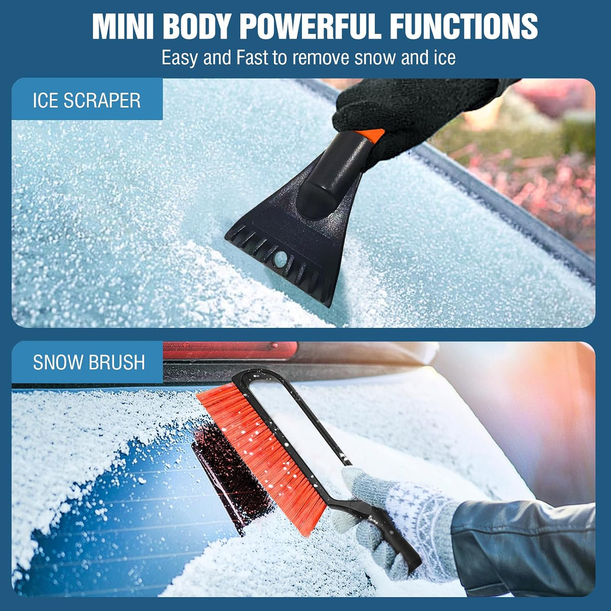 YeewayVeh 35in Car Snow Brush Ice Scraper for Car Windshield, 2-in-1,Orange