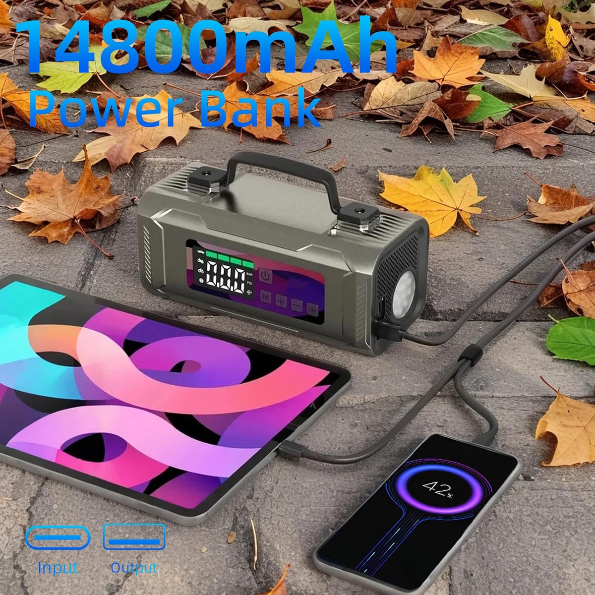 6-in-1 Jump Starter with Air Compressor, 14800mAh Portable Car Battery Booster, 12V Jumper Box with 150PSI Tire Inflator, LED Light, Air Pump for All Gas/8.0L Diesel