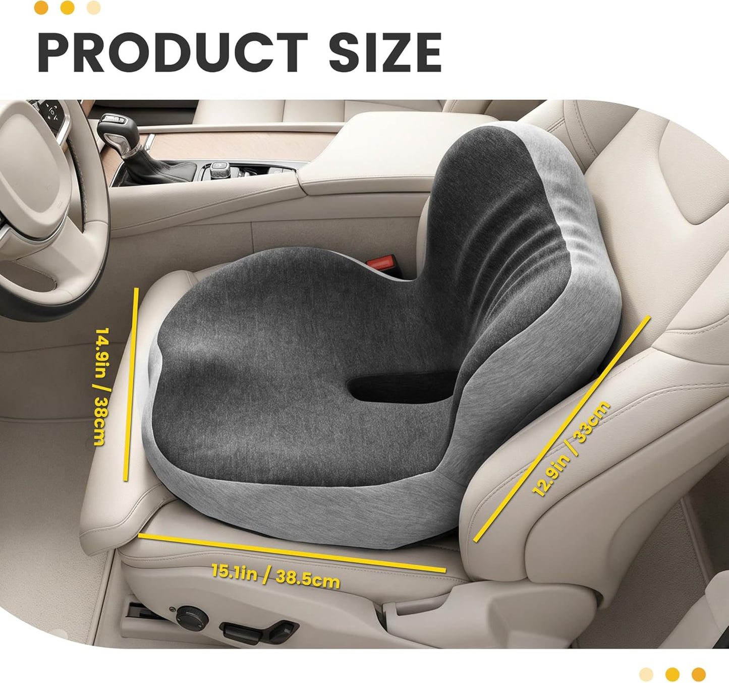 Urban Deco Memory Foam Seat Cushion for Office Chair, Sciatica Pain Relief Coccyx Cushion for Tailbone Pain, Orthopedic Gel Seat Cushion for Car, Non-Slip Bottom and Breathable Cover, Black & Grey
