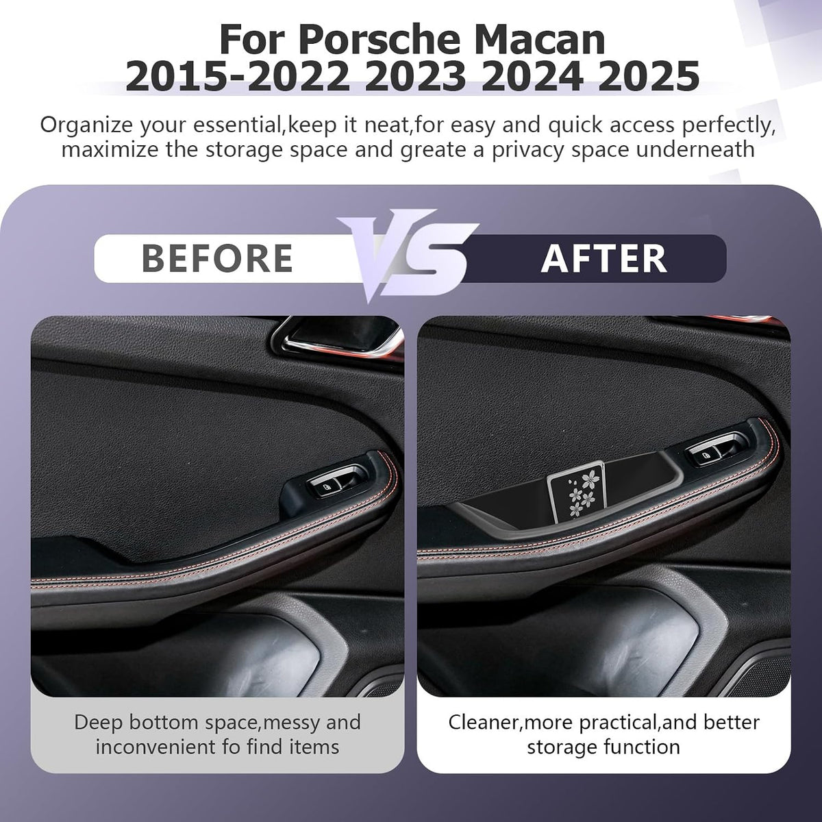 LUWU Door Tray Organizer Compatible with 2015-2026 Porsche Macan S/T/GTS Accessories Center Console Organizer Armrest Console Storage Box Insert Tray ABS Material Black 4PCS (Not for Macan EV)