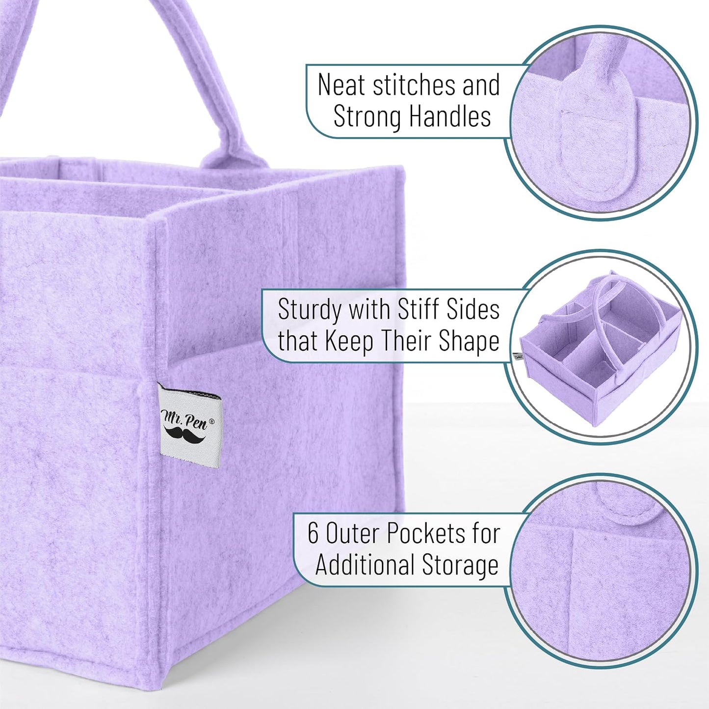 Mr. Pen- Baby Diaper Caddy Organizer, lavender dream | Nursery Storage Bin and Car Organizer for Diapers and Baby Wipes
