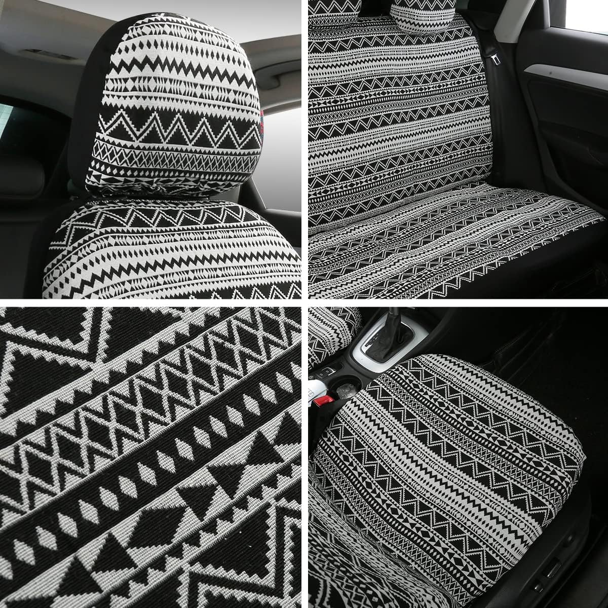 Baja Saddle Blanket Car Seat Covers 9PCS Full Set, Breathable and Washable Striped Woven Automotive Vehicle Seat Cover, Universal Boho Seat Cover for Sedan, SUV, Truck, Airbag Compatible
