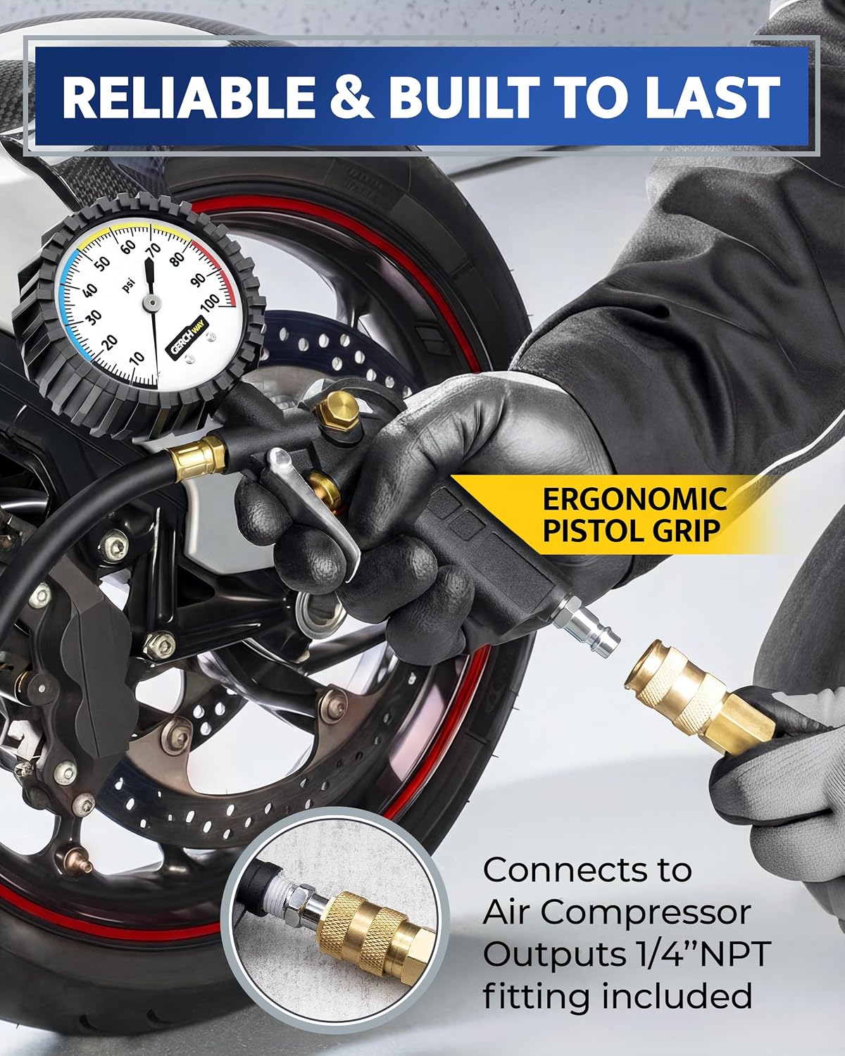 GERCHWAY Tire Pressure Gauge with Inflator for Air Compressor, 100 PSI