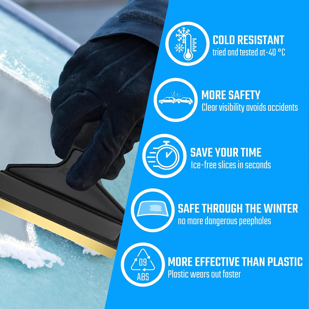 Car Brass Ice Scraper Long Handle Ice Scraper Brass Blade 14,5 inch Ice Scraper for Car Snow Scraper Ice Scrapers for Car Windshield Original Murska from Europe (L&P A055 Black Gray)