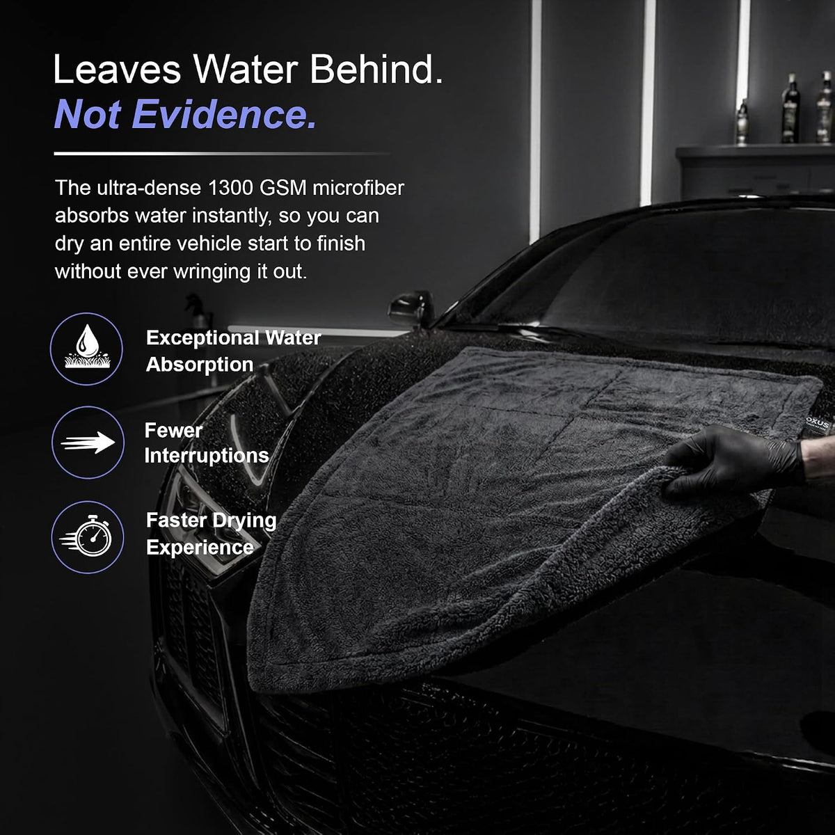 OXUS 1300 GSM Microfiber Car Drying Towel – Double Sided Twisted Loop, 24x36 Inch, Swirl-Free, Scratch-Free, Ceramic Coating & PPF Safe