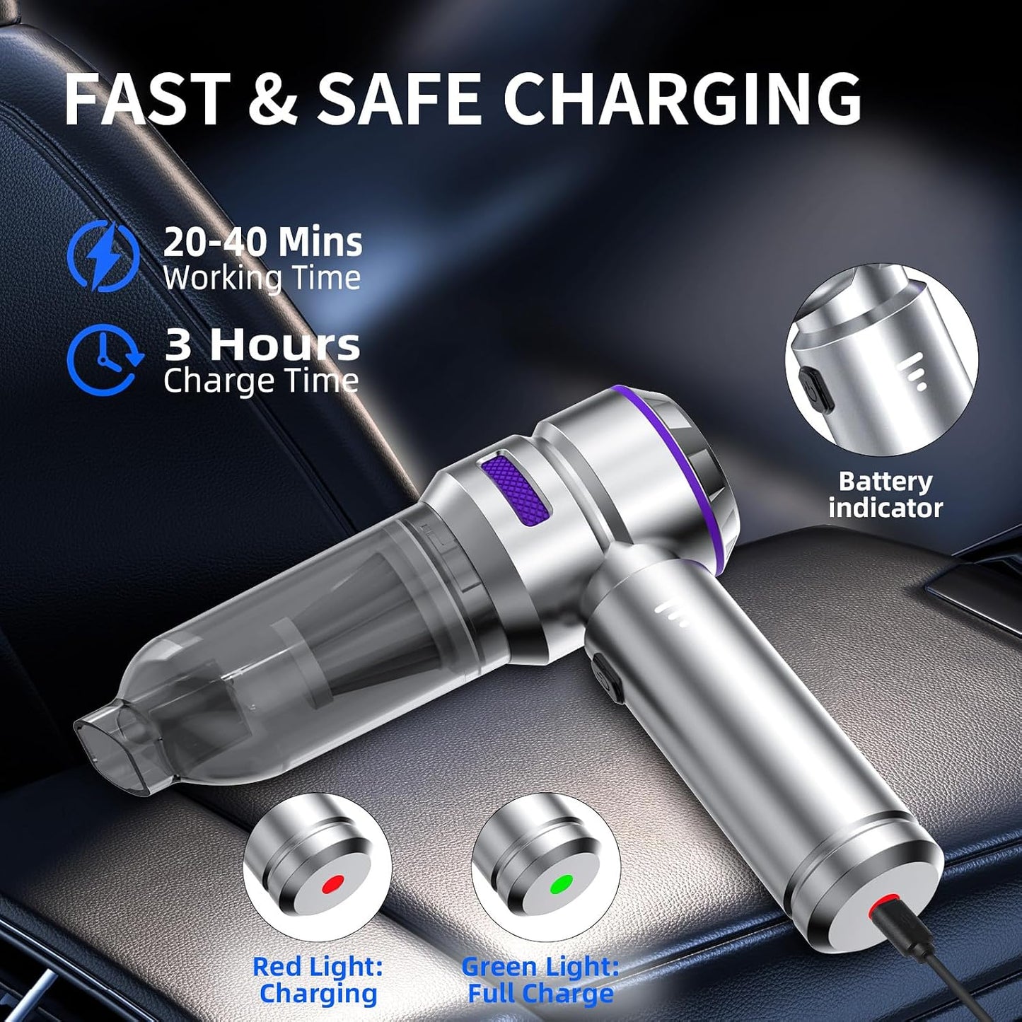 Car Vacuum Cleaner High Power - 22000PA Portable Car Vacuums 4 in 1 Compressed Air Duster & Blower Hand Held Vacuum Cordless with Brushless Motor for Cars Home Office Camping Ideal Gifts for Men women