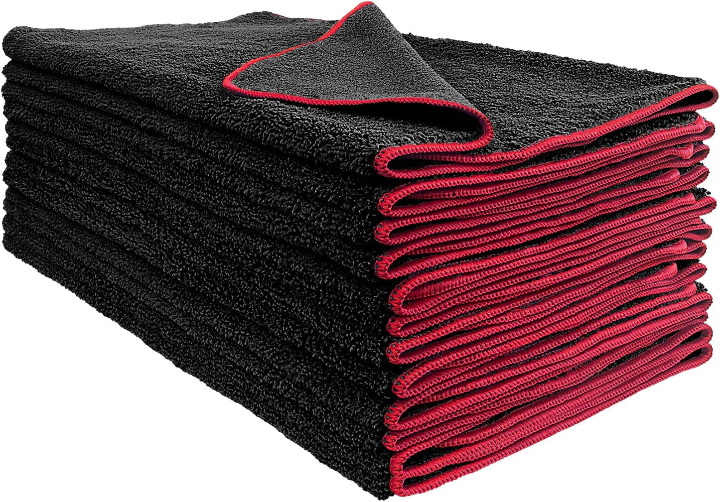 Detailer's Preference Dual Pile 400 GSM Microfiber Towels with Black Trim, All-Purpose Terry Weave Cleaning Cloths for Auto, Home, Boat, Scratch-Free & Reusable, 16x24 Inches, 12-Pack