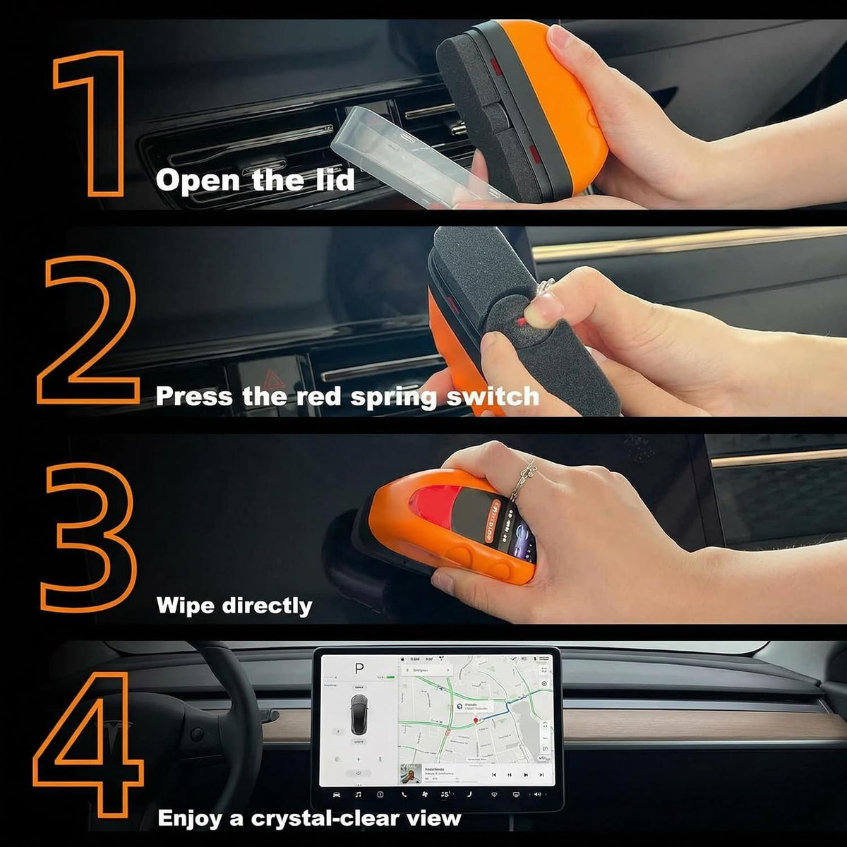 Car Screen Cleaner with Built-in Sponge | Effortlessly Removes Fingerprints, Dust and Make-up Stains | Anti Static Formula Safely Works on TV, Laptop, Computer Monitor, Phone, Dashboard & Console