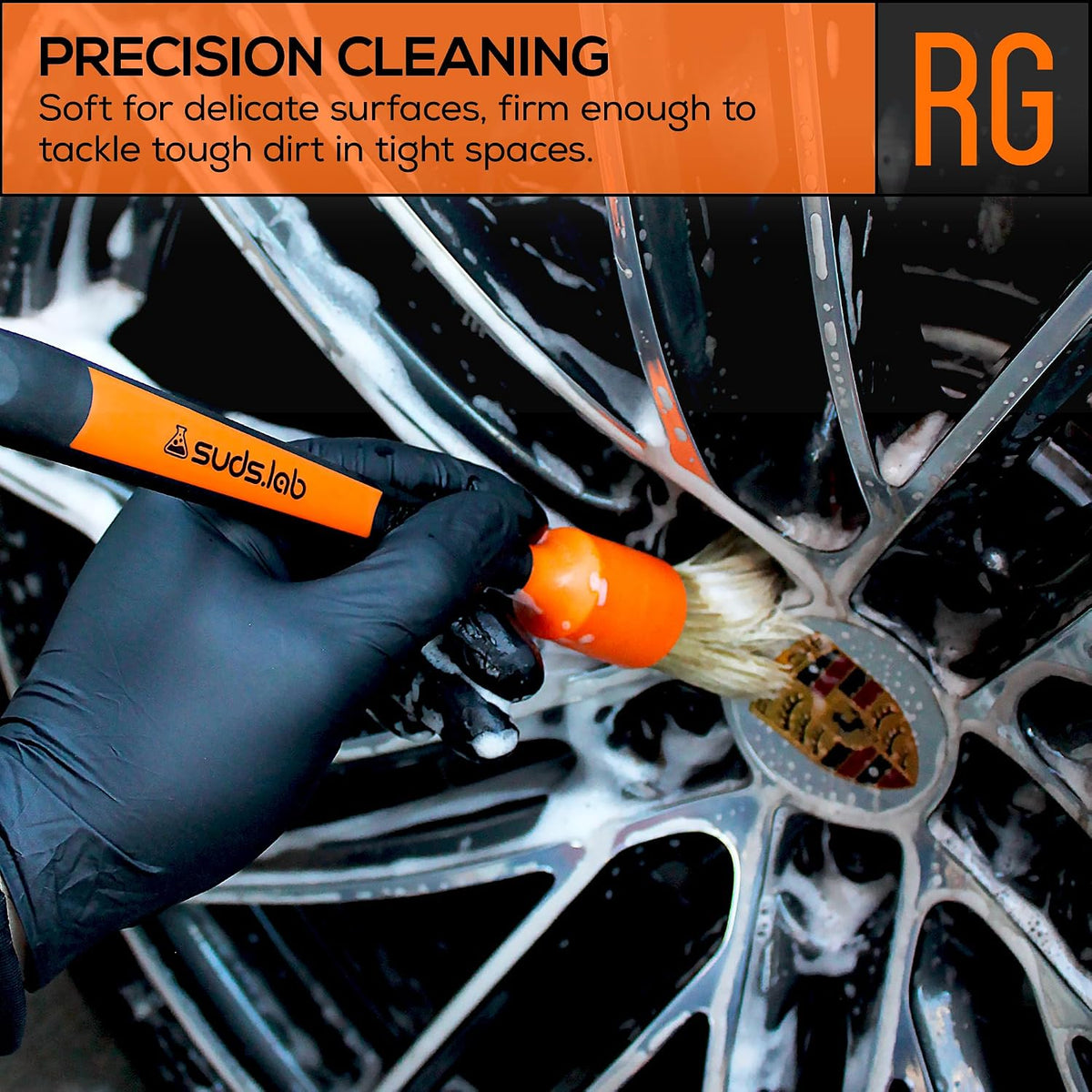 Suds Lab Detailing Brush, Rubberized Bristles, Wheel Rim Cleaner, 2-Pack