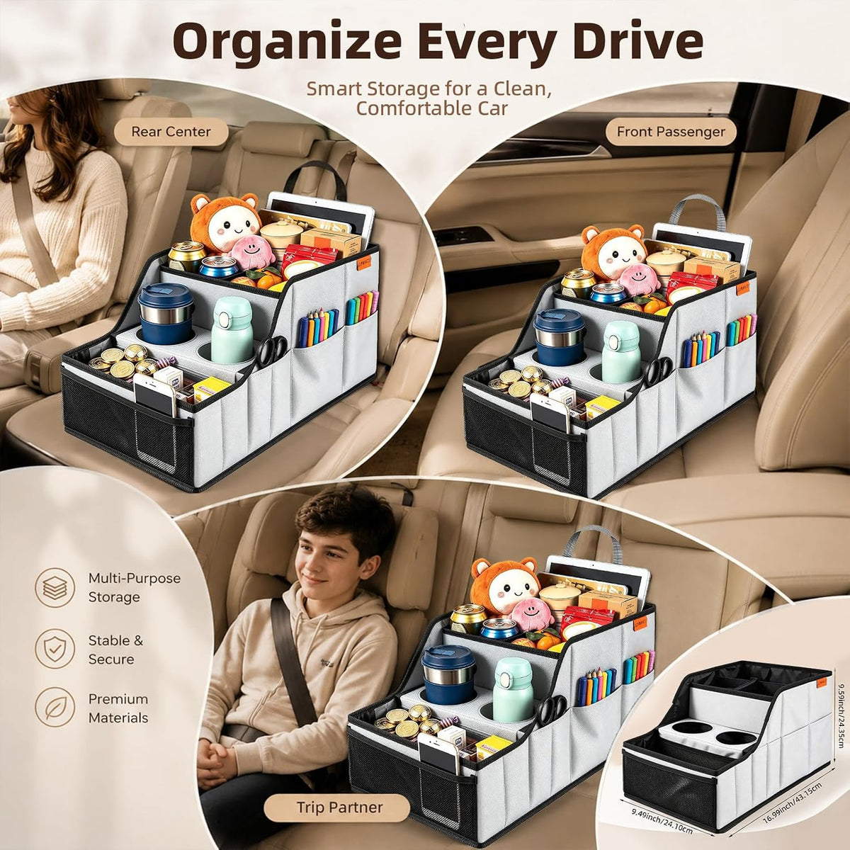 Car Seat Organizer Back Front Captains Seats Storage Travel