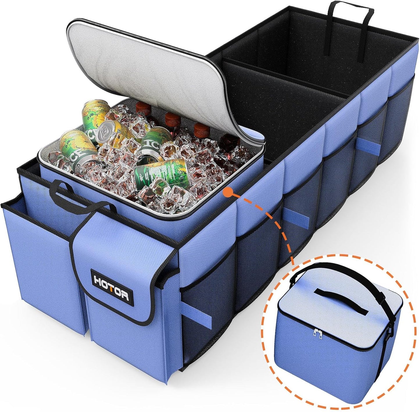 HOTOR Trunk Organizer, Sturdy Foldable with Cooler for Car & SUV, 3 Compartments, Grey, 30.90”×12.60”×10.63”