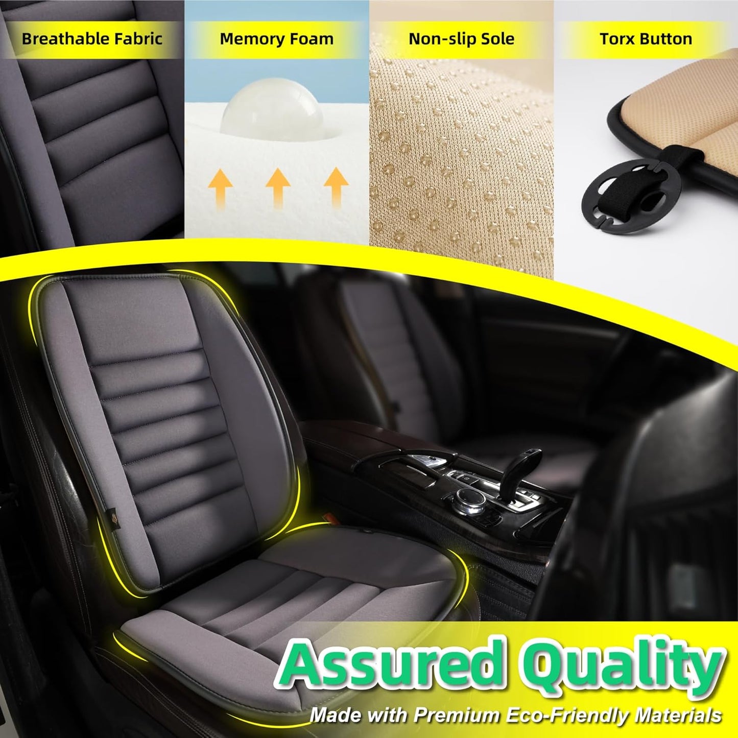 kingphenix Car Seat Cushion with Back Support Pillow, Memory Foam, Grey | Memory Foam Car Cushion for Long Driving, Truck, Office Chair, Tailbone and Lower Back Support