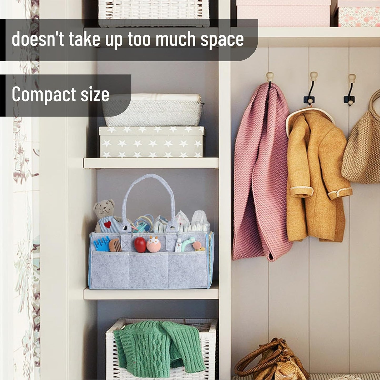 Mr. Pen- Baby Diaper Caddy Organizer, Gray, Blue Inside | Nursery Storage Bin and Car Organizer for Diapers and Baby Wipes