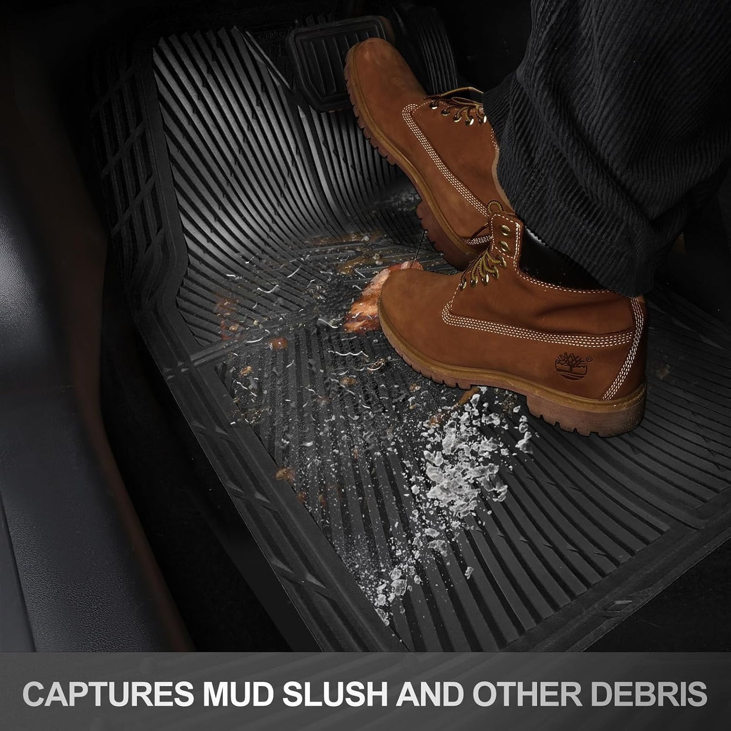 CAR PASS Rubber Car Floor Mats, All Weather Waterproof Car Mats, Universal Trim to Fit for Automotive, SUVs, Trucks, Vehicles, Anti-Slip Easy Clean, Heavy Duty Full Set 4 Piece, Black