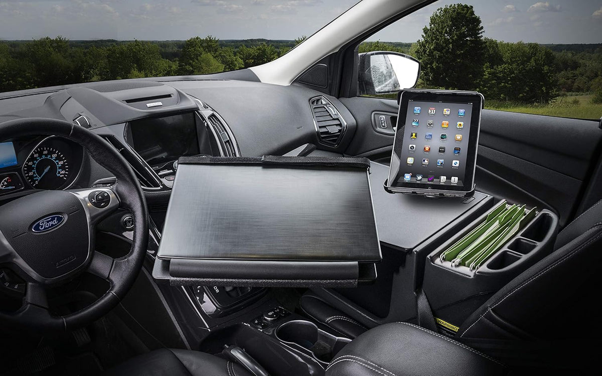AutoExec Reach Desk Front Seat Car Desk and Portable Workstation with Tablet Mount and Phone Vent Clip, Black