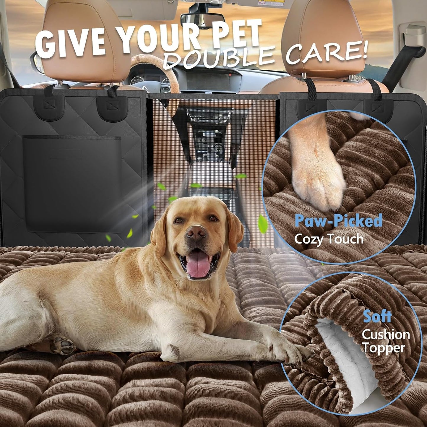 Backseat Dog Bed Non-Slip, Dog Bed for Car Back Seat Soft and Comfortable, Back Seat Pet Bed Mat for Travel, Pet Car Blanket for Backseat Extender and Seat Covers Brown (51”X 23.5”)