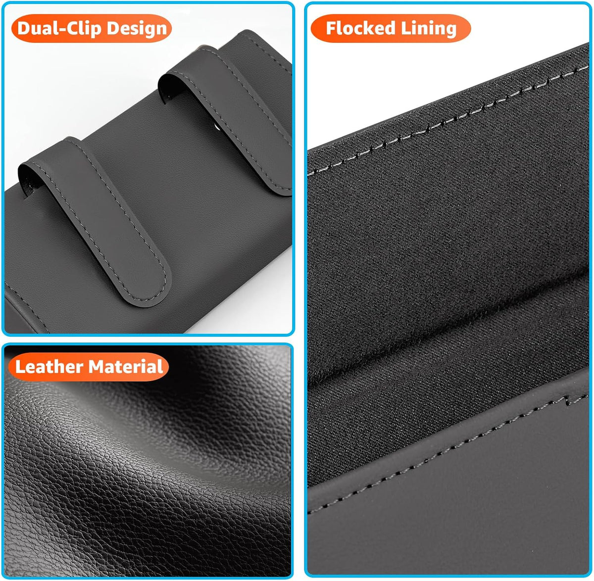 Magnetic Sunglasses Holder for Car Visor, PU Leather Clip, Black
