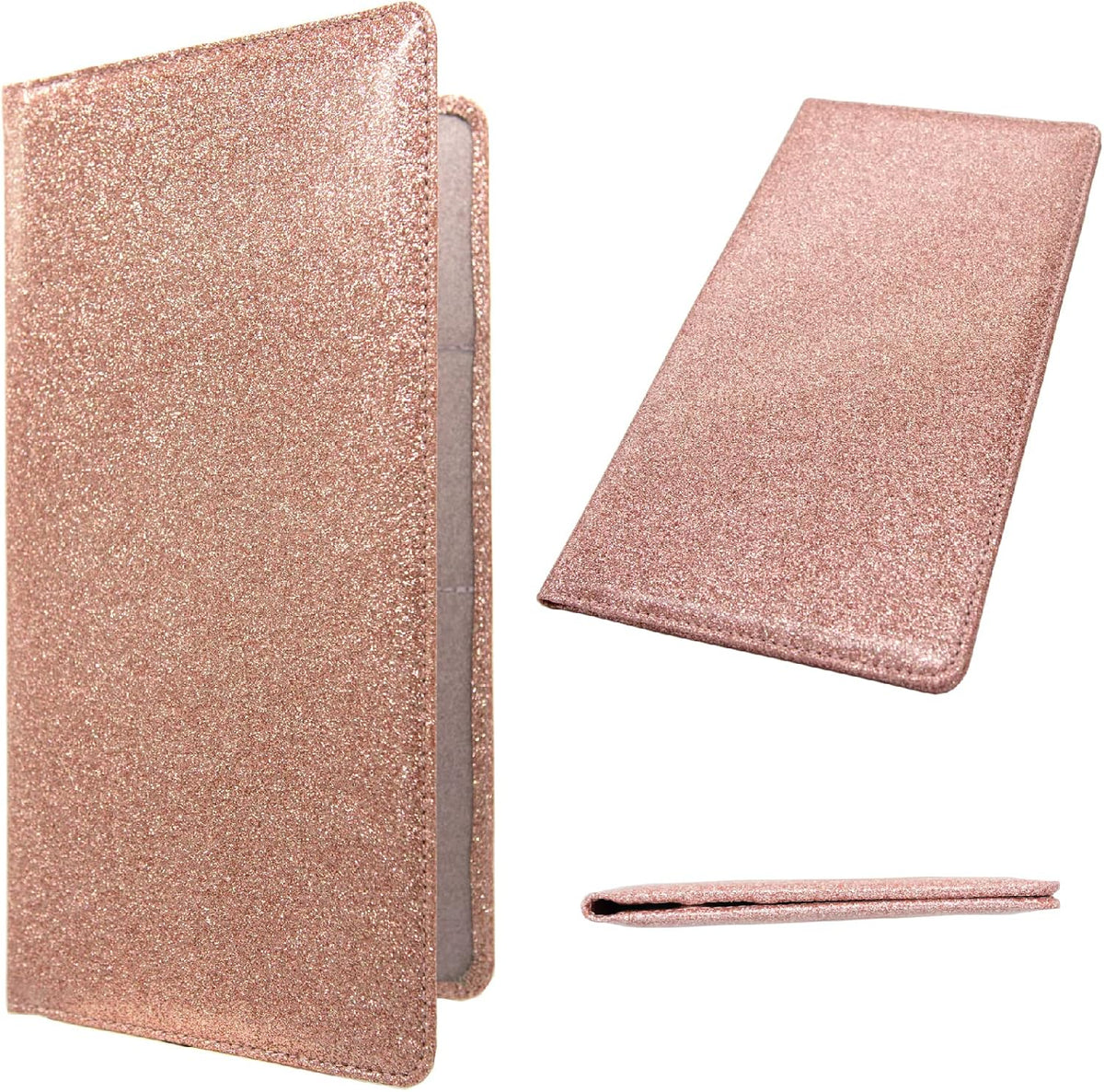 Leather Car Registration Insurance Holder Magnetic Shut, Glitter Rose Gold