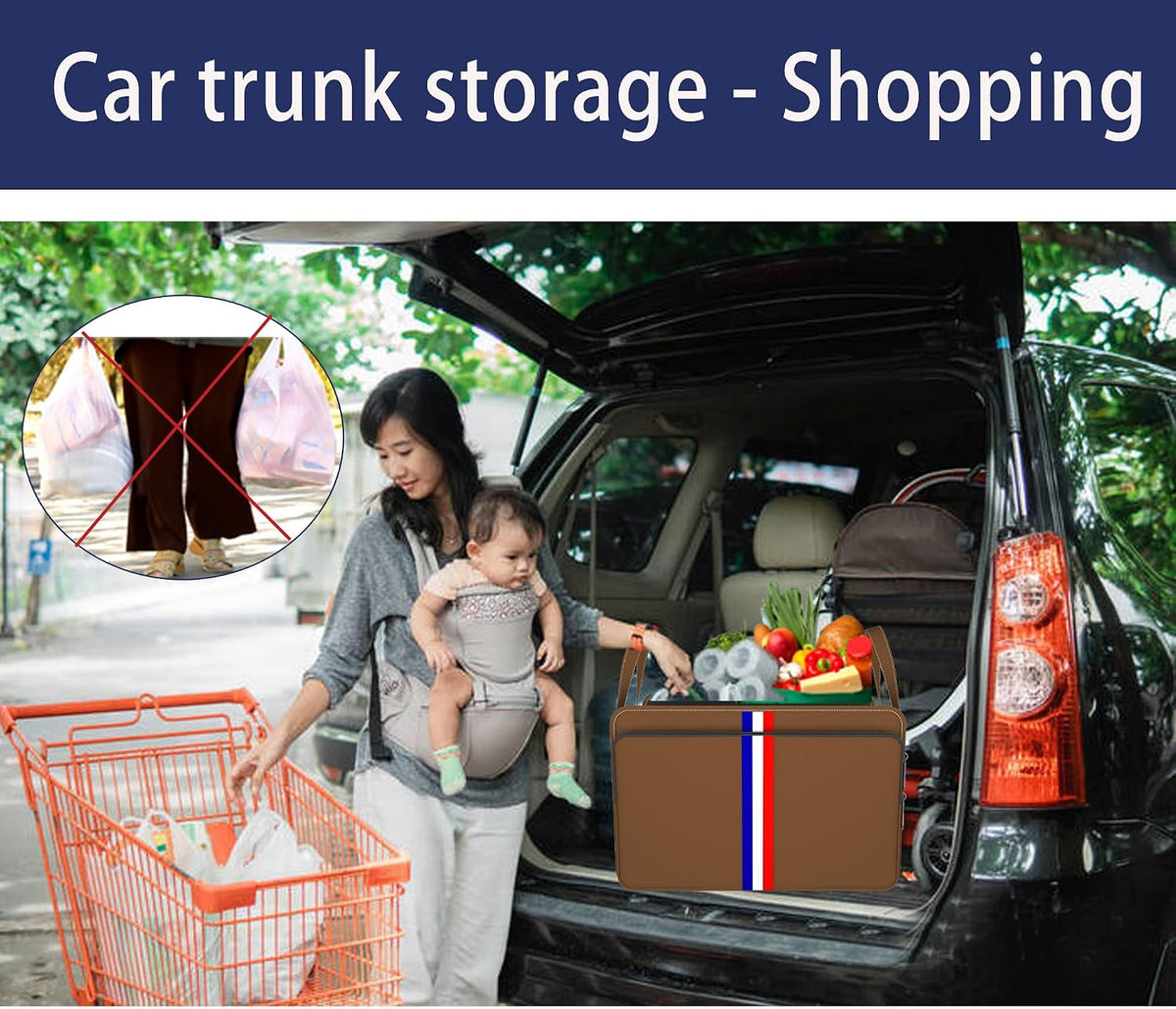 Homeve Trunk Organizer for Car, Waterproof Collapsible 3 Compartments Car Organizer, Foldable Storage for Car Accessories, Tools, Sundries for Women Men, Tote Bag (Brown, Standard)