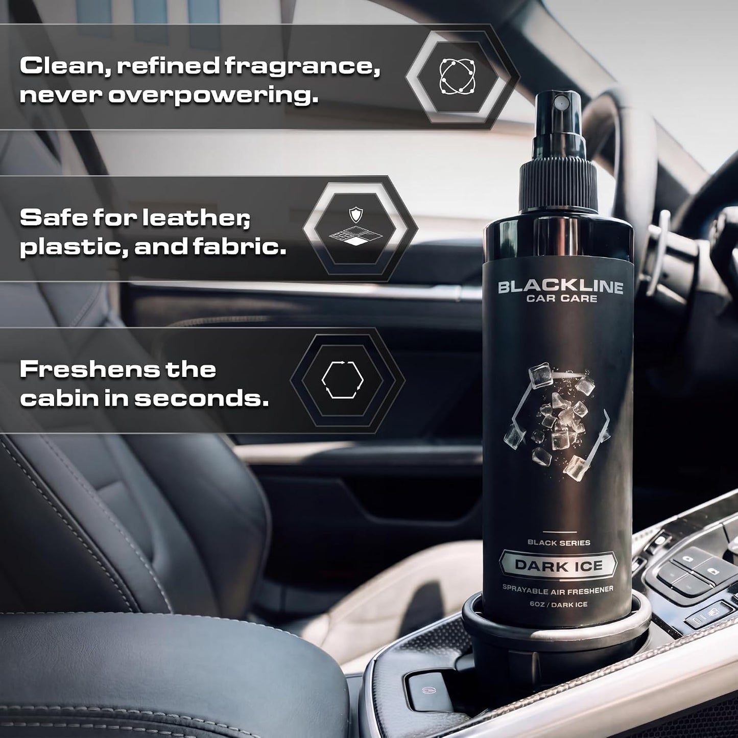 Blackline Car Care - Dark Ice Car Air Freshener Spray, Premium Odor Eliminator for Cars, Trucks, RVs, SUV, or Home Use - 8 fl OZ - Air Freshener - Dark Ice Spray