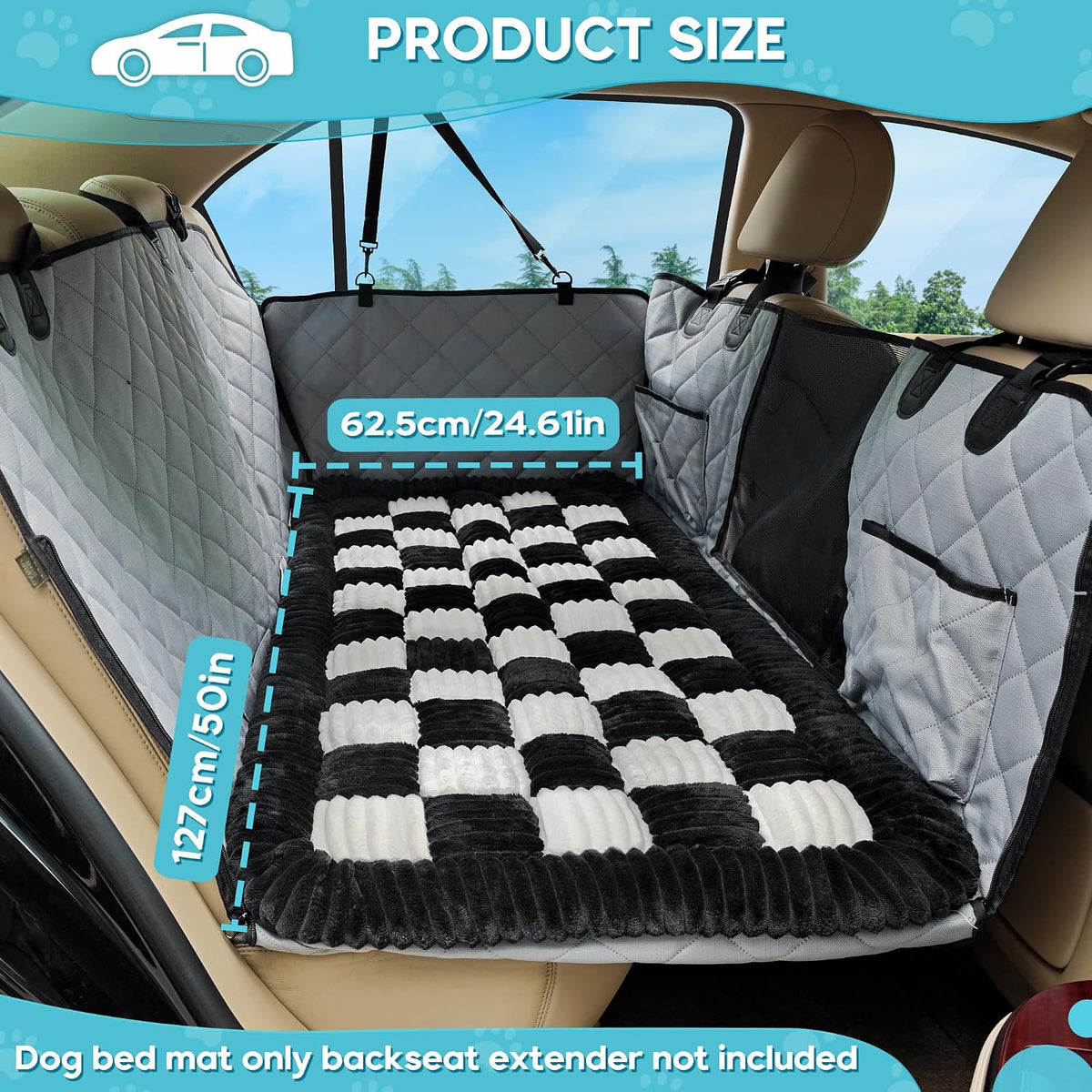 Loiion Dog Car Bed Mat, Non-Slip Backseat Extender Pet Blanket, Plaid Dog Bed for SUVs, Sedans & Trucks, Chew-Resistant Travel Pad for Dogs, Easy Clean & Scratch-Proof & Comfort (50"x24.6")