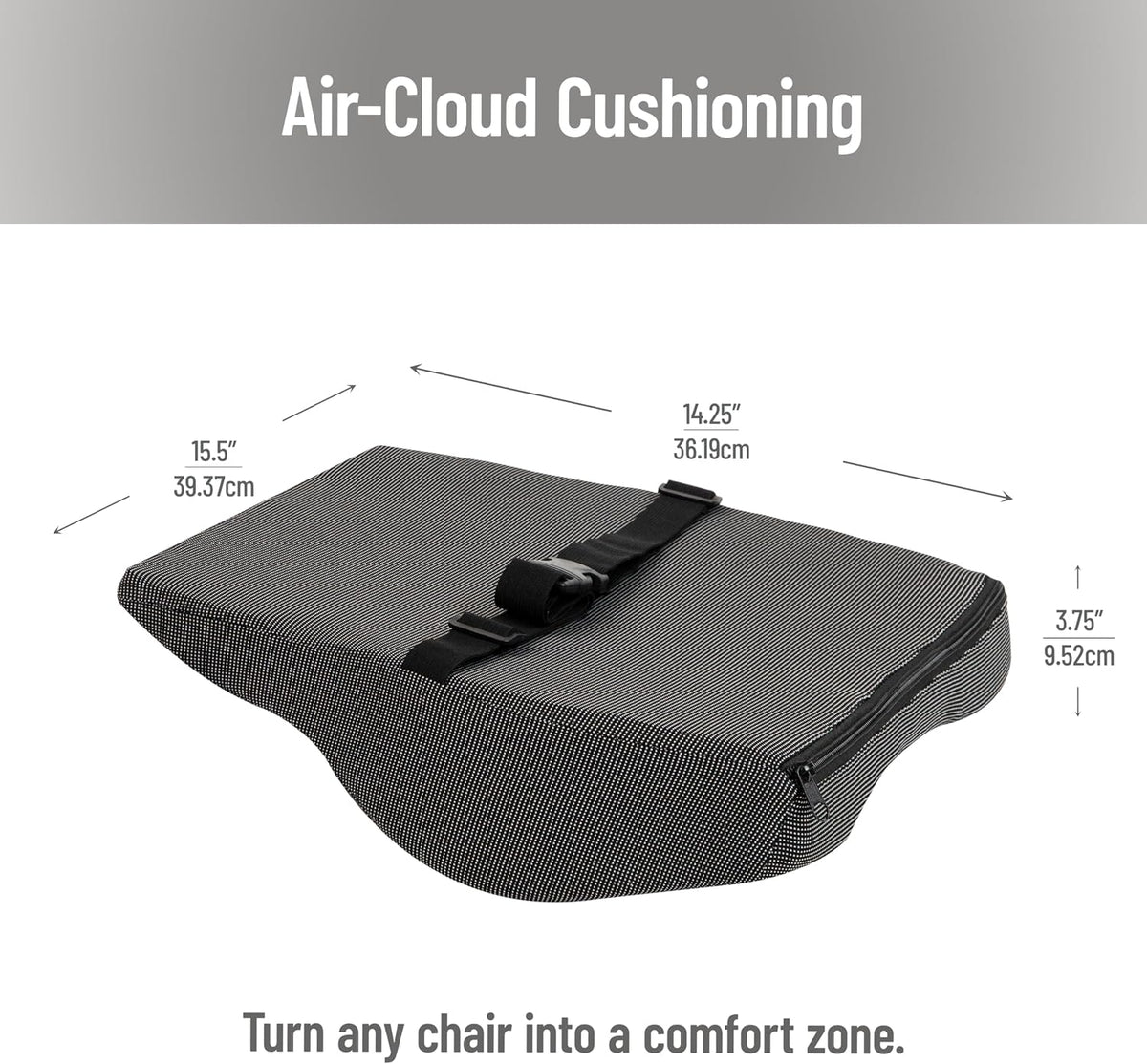 Mind Reader Lumbar Support Cushion for Office Chair and Car Seat, Memory Foam and Cooling Gel Core, Air-Cloud Technology, 15.5" L x 3.75" W x 14.25" H, Black