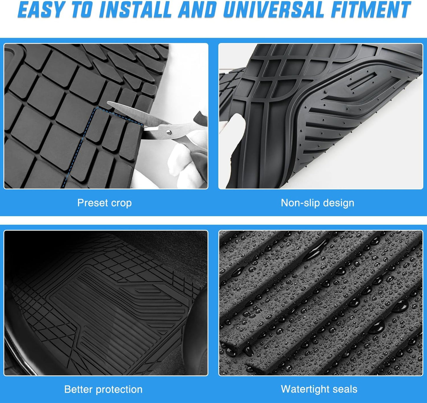 Nilight PVC Floor Mats for Cars Trucks SUVs, Universal Trim to fit for Most Vehicles, All Weather Protection Heavy Duty Floor Liners, Pack of 3