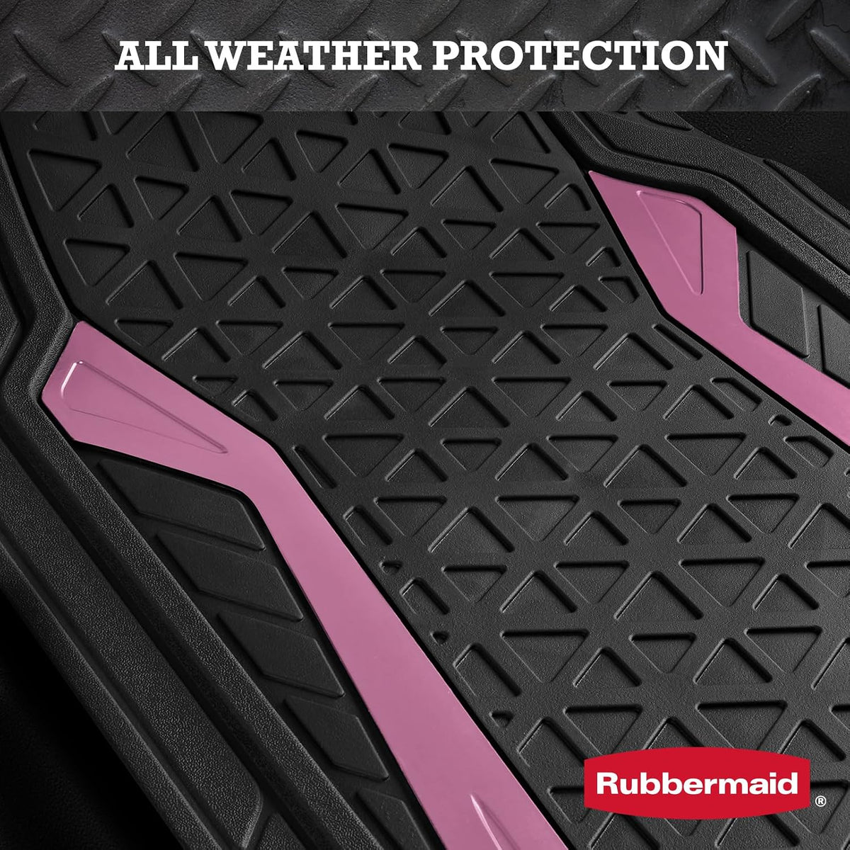 Rubbermaid Car Floor Mats Full Set, Premium Heavy Duty All-Weather Car Mats– Rugged Rubber with Brushed Aluminum Inserts, Universal Trim-to-Fit, Anti-Slip Backing for Cars, SUVs, Trucks & Vans - Pink