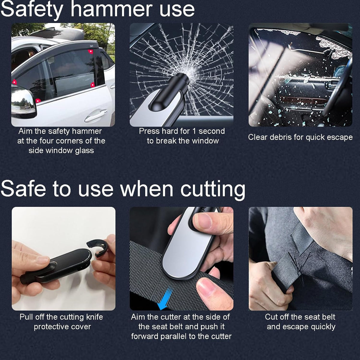 2026 Car Escape Tool - Emergency Window Breaker, Seatbelt Cutter & Safety Hammer, 2-Pack Vehicle Rescue Kit for Crash & Underwater Situations red