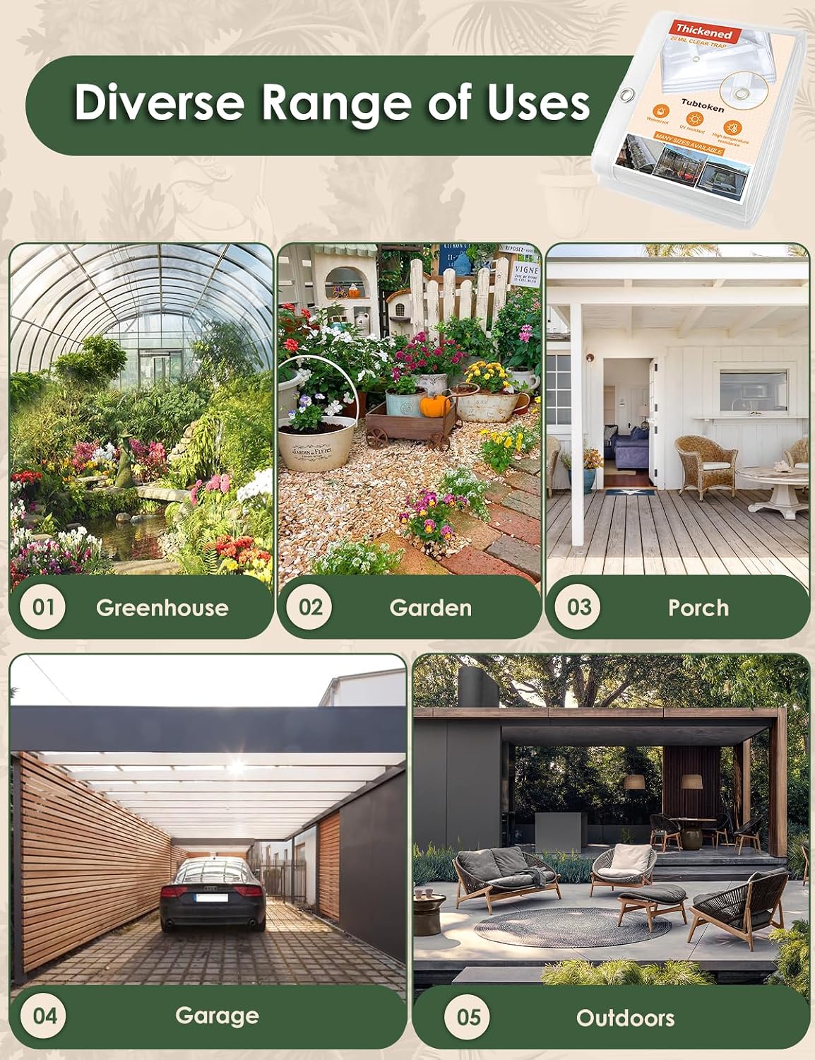 20 Mil Heavy Duty Clear PVC Tarpaulins 8 x 10 FT, Waterproof Wind-Proof Transparent Vinyl Tarp for Patio Pergola Garden Canopy Rainproof Anti-Tear PVC Thick Cover with Grommets (8 x 10 FT)