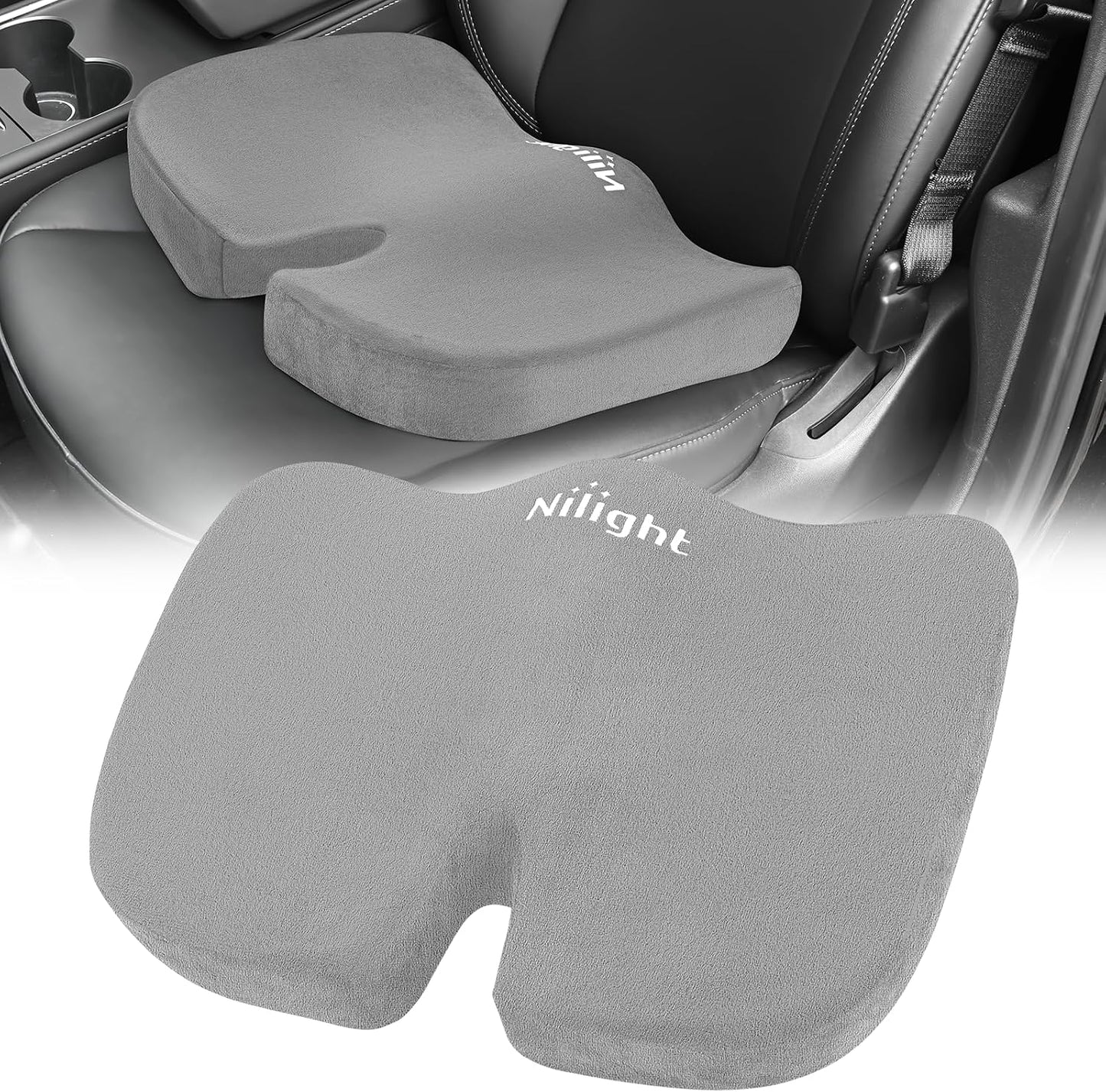 Nilight Car Seat Cushion Gray Velvet Gel Memory Foam Seats Soft and Comfortable Suitable for Daily Life and Driving Relieves Sciatica and Tailbone Pain Improves Drive Vision