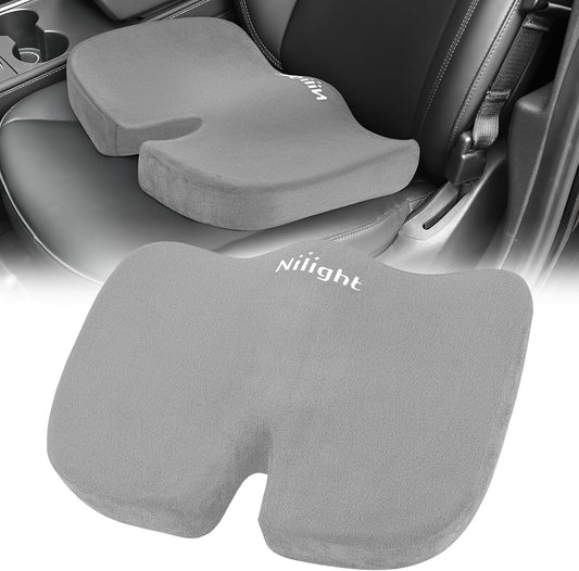 Nilight Car Seat Cushion Gray Velvet Gel Memory Foam Seats Soft and Comfortable Suitable for Daily Life and Driving Relieves Sciatica and Tailbone Pain Improves Drive Vision