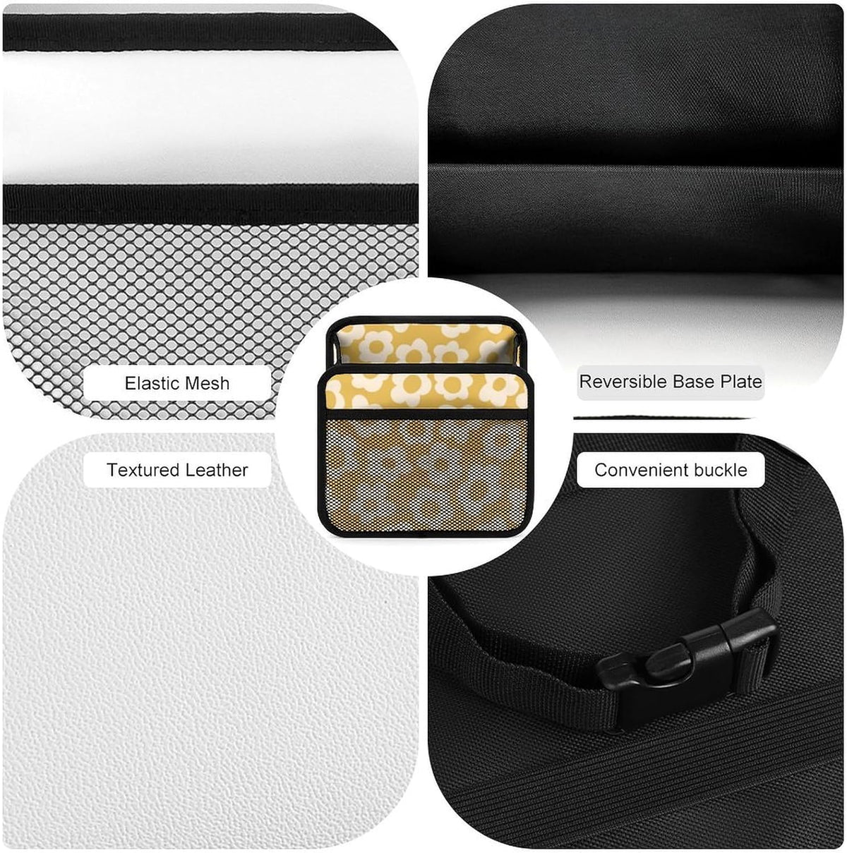 Car Backseat Organizer - Cute Aesthetic Car Storage Bin with Mesh Pocket & Reinforced Base - Universal Fit Hanging Seat Back Accessories for Women (Yellow)